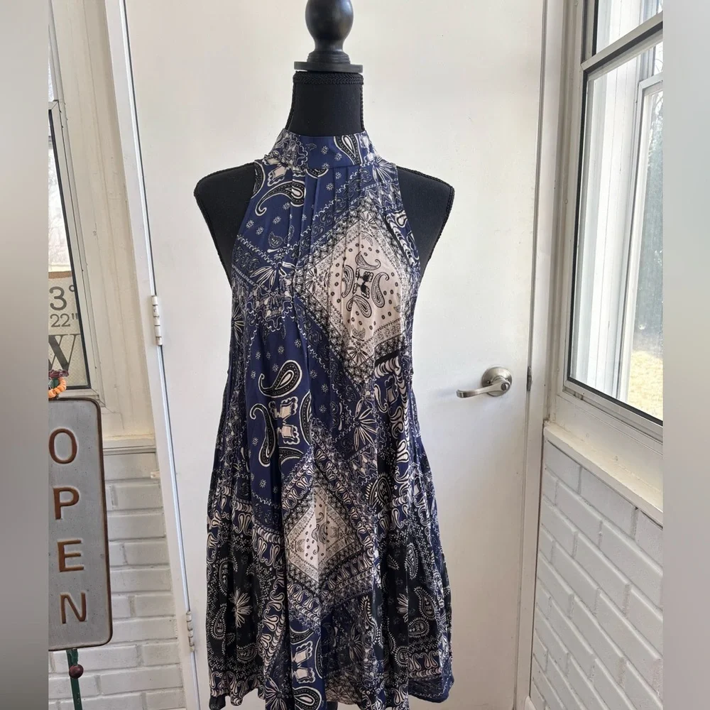 Free People Beaux Bandana Print High Neck Slip Dress small boho festival‎